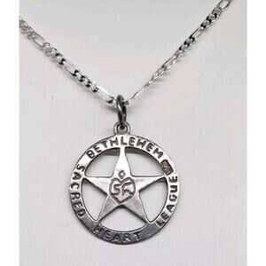 Vintage Sterling Silver SACRED HEART LEAGUE star of Bethlehem pendant medal